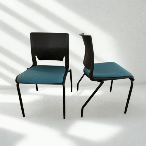 Black Framed Stacker Chairs with Blue Cushion