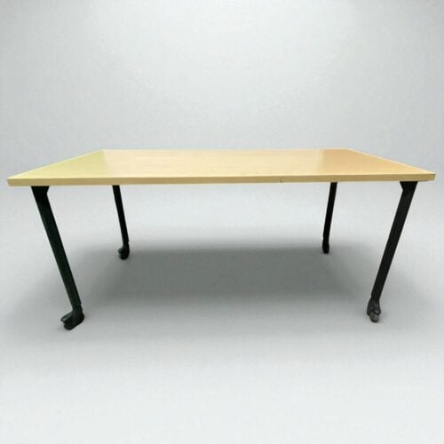 60" × 24" Fixed-Height Training Table – Maple Top with Black Post Legs on Casters