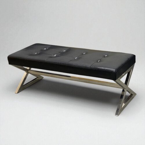 Faux Leather Bench with Polished X-Base