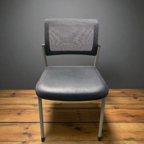 Herman Miller Armless Guest Chairs, Black Mesh, Black Leather Seats