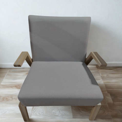 Gray Lounge Chair with Wood Base – Neutral Upholstery – Classic Seating