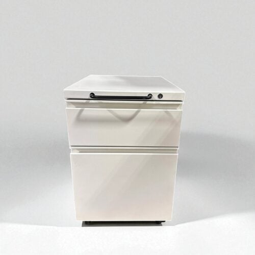 White 2 drawers pedestal with black handle