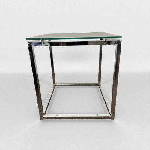 18" × 18" Glass Coffee Table – Polished Base
