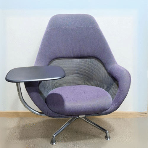 Royal Purple Lounge Chair with Mini Desk – Integrated Workspace – Fabric Seating