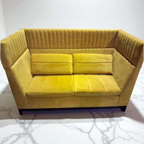 Mustard Yellow Modern Tuxedo Sofa – Velvet Upholstery, Mid-Century Modern