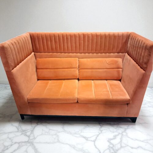 Orange Modern Tuxedo Channel-Back Sofa – Velvet Upholstery