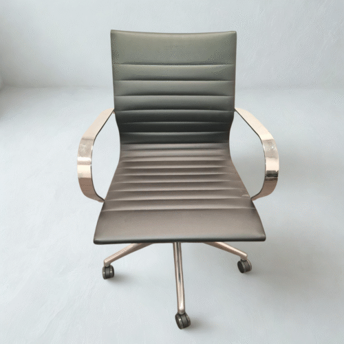 Black Conference Chair, Leather Finish, Polish Aluminum Base