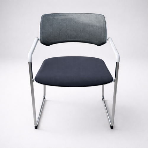 Steelcase Qivi Guest Chair, White Frame with Grey Mesh and Chrome Base