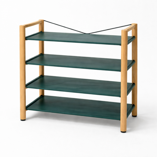 Four-tier Storage Shelf - Deep Green and Wood Accent