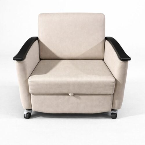Beige Upholstered Lounge Chair with Padded Armrest