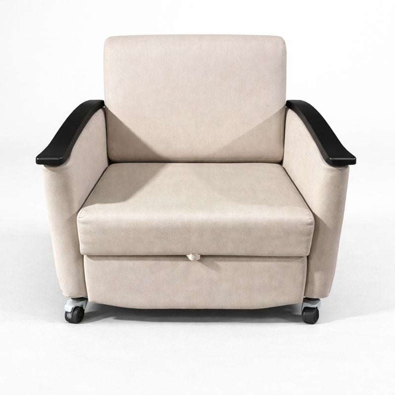Beige Upholstered Lounge Chair with Padded Armrest