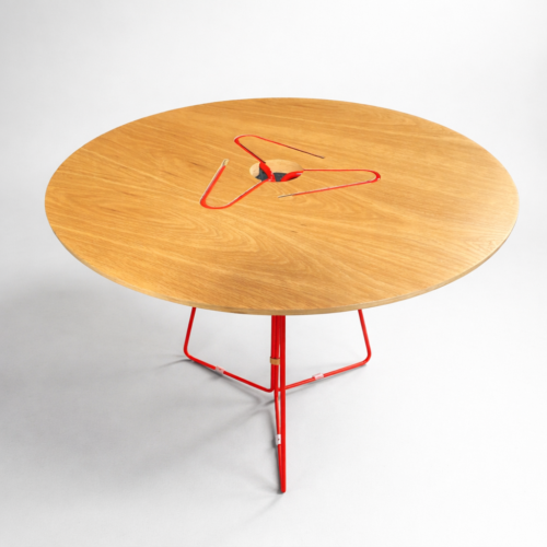 Round Wood Coffee Table - Red Base