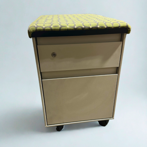 2-drawer Mobile Pedestal – Green Patterned Padded Seat Cushion