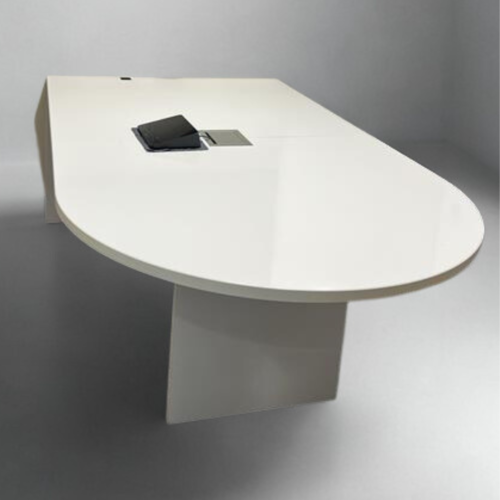 White Boat-Shaped Conference Table with Power