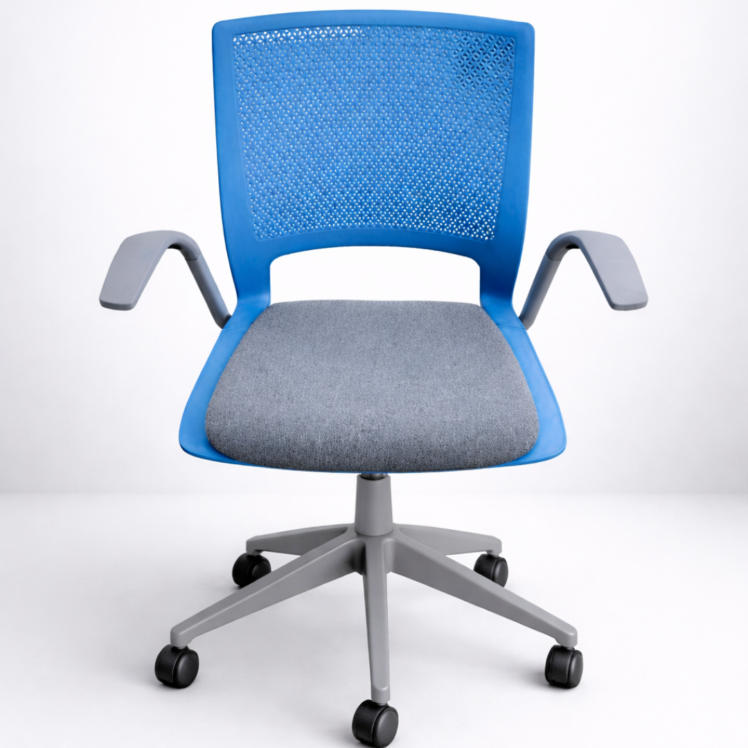 Contemporary Task Chair – Blue Mesh with Gray Base and Upholstered Seat