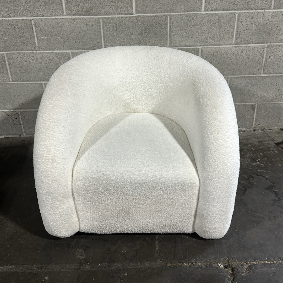 Modern Bouclé Swivel Barrel Lounge Chair – White - Image 2