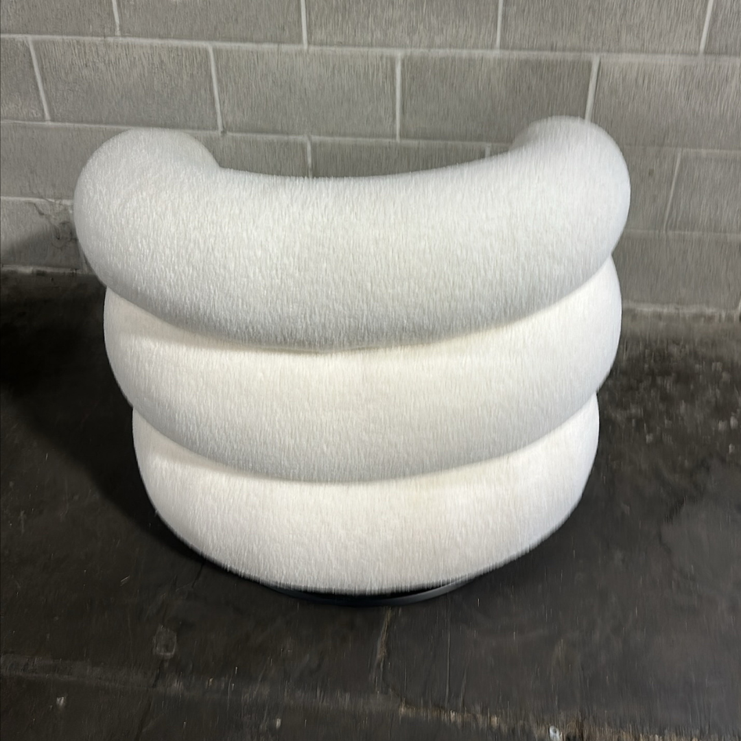 Modern Bouclé Swivel Barrel Lounge Chair – White - Image 3