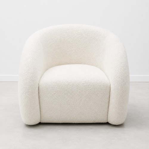 Modern Bouclé Swivel Barrel Lounge Chair – White