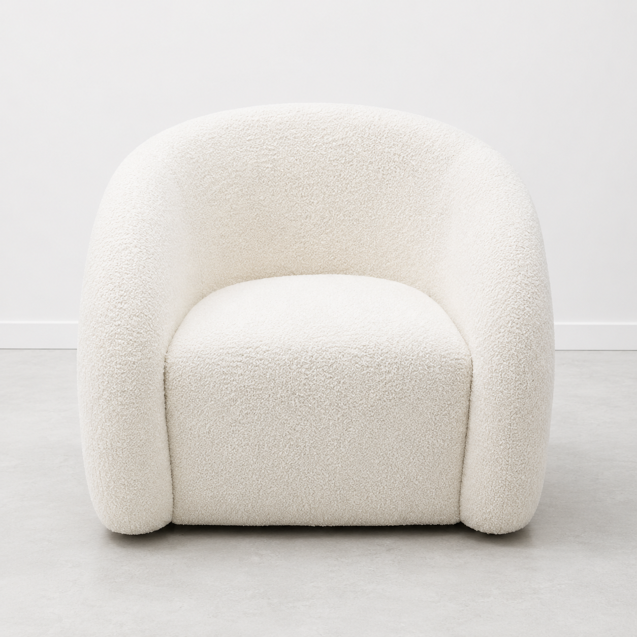 Modern Bouclé Swivel Barrel Lounge Chair – White