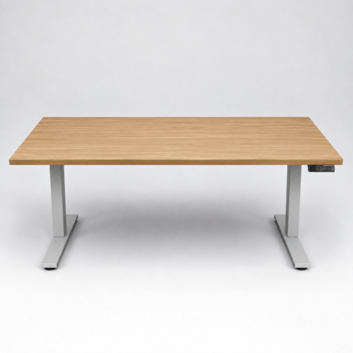 30" x 72" Oak Sit-Stand Office Desk (AMQ Silver Base)